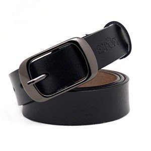 Genuine Leather Women's Black Belt with Alloy Buckle