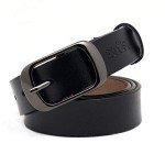 Genuine Leather Women's Black Belt with Alloy Buckle
