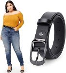 JASGOOD Plus Size Women's Black Leather Belt