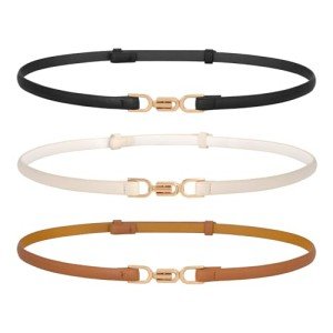 3 Pack Adjustable Leather Skinny Belts for Women
