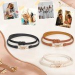 3 Pack Adjustable Leather Skinny Belts for Women