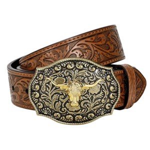 Brown Embossed Western Leather Belt for Everyone