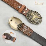Brown Embossed Western Leather Belt for Everyone