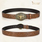 Brown Embossed Western Leather Belt for Everyone