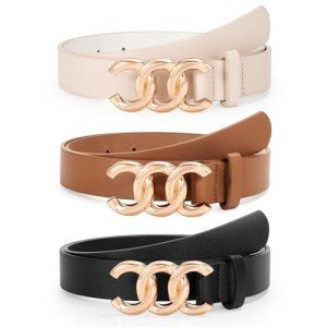 3-Pack Women's Leather Belts with Gold Buckles