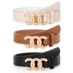 3-Pack Women's Leather Belts with Gold Buckles