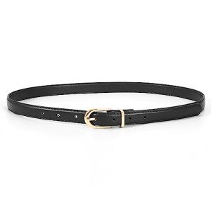JASGOOD Women's Skinny Leather Belt with Gold Buckle