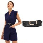 JASGOOD Women's Skinny Leather Belt with Gold Buckle