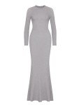 REORIA Women's Sexy Crew Neck Lounge Long Dress Elegant Long Sleeve Ribbed Bodycon Maxi Dresses, Light Grey, Small