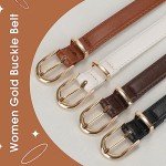 JASGOOD Women's Skinny Leather Belt with Gold Buckle