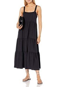 The Drop Women's Britt Tiered Maxi Tent Dress, OffBlack, S