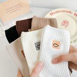 Cute Crew Socks Set with Smiling Face Embroidery