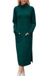Arach&Cloz Womens Green Christmas Sweaters Dress Turtleneck Casual Loose Maxi Dress for Fall Winter 2024 Trendy(Forest Green,L)