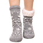 Cozy Grey Reindeer Fuzzy Slipper Socks for Women