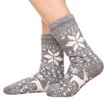 Cozy Grey Reindeer Fuzzy Slipper Socks for Women