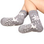 Cozy Grey Reindeer Fuzzy Slipper Socks for Women