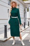 Arach&Cloz Womens Green Christmas Sweaters Dress Turtleneck Casual Loose Maxi Dress for Fall Winter 2024 Trendy(Forest Green,L)