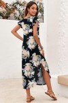 MISFAY Women 2024 Summer Casual Ruffle Sleeve Dress Beach Cover Up Long Maxi Dresses with Pocket,Floral Black Pink,L