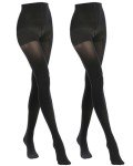 2 Pairs Women's Black Opaque Control Top Tights