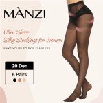 6 Pairs Women's Sheer Silky Control Top Pantyhose