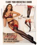 RSLOVE Women's Lace Top Thigh High Stockings - Wine Red