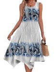 Hotouch Women's 2024 Summer Boho Floral Print Scoop Neck Ruffle Swing Beach Long Maxi Dress Tribal Print Large