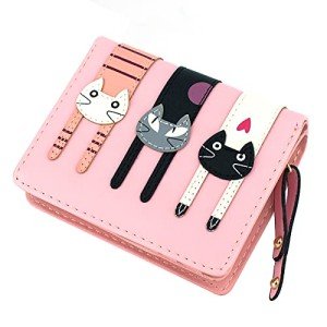 Cute Pink Cat Zipper Clutch Wallet for Women