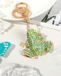 Sparkling Green Frog Keychain with Rhinestones