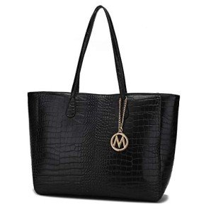 Sadie Black Large PU Leather Satchel Handbag
