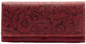 Handmade Western Leather Wallet for Women - Red