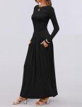 ZESICA Women's Long Sleeve Spring Maxi Dress Crewneck Knit Casual Slim Swing Pleated Dresses with Pockets, Black, Small