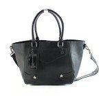 Black Large Vegan Leather Star Studded Tote Bag