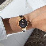 Anne Klein Diamond-Accented Black and Gold Bangle Watch