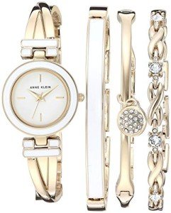 Anne Klein Gold/White Bangle Watch & Bracelet Set