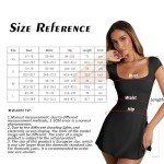 Vozobi Women's Square Neck Mini Dress Short Sleeves Backless One Piece Bodice Dresses Night Club Party Super Short Skirt Black