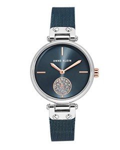 Anne Klein Women's Blue Mesh Crystal Bracelet Watch