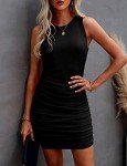 AHAIJ Women’s Summer Casual Ribbed Crew Neck Ruched Bodycon Tank Dress 2021 Sleeveless Short Mini Dresses (Black, l)