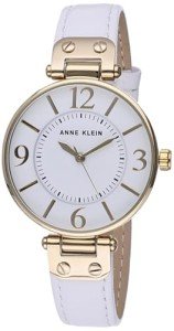 Anne Klein Women's Gold-Tone White Leather Watch