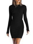 BONITEE Fall Long Sleeve Dresses Women Sexy Bodycon Short Dresses Black Trendy Long Sleeve Party Mini Dresses 2024 Fashion Clothing
