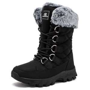 HOBIBEAR Women's Black Lace-Up Winter Boots