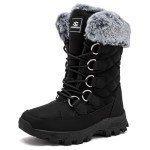 HOBIBEAR Women's Black Lace-Up Winter Boots