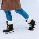 HOBIBEAR Women's Black Lace-Up Winter Boots