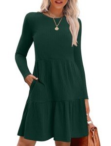 Zeagoo Women's Ribbed Knit Fall Dress with Pockets