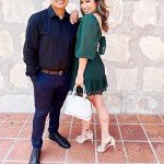 Senllen Women's Lantern Sleeve Tie Back Dress Ruffled Off The Shoulder A-Line Summer Mini Dress Dark Green, Dark Green, Small