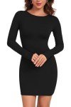 Vozobi Women's Zip Up Mini Dress Long Sleeves Boat Neck Slim Fit Party Club Fall Dresses Y2K Short Bodycon Curvy Skirt Black