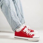 Red Women's Casual Canvas Lace-Up Sneakers
