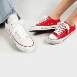 Red Women's Casual Canvas Lace-Up Sneakers