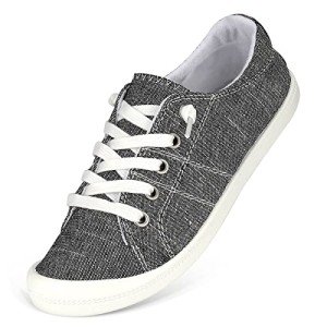 Women's Grey Low Top Canvas Sneakers with Memory Foam