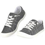 Women's Grey Low Top Canvas Sneakers with Memory Foam