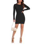 Vozobi Women's Zip Up Mini Dress Long Sleeves Boat Neck Slim Fit Party Club Fall Dresses Y2K Short Bodycon Curvy Skirt Black
